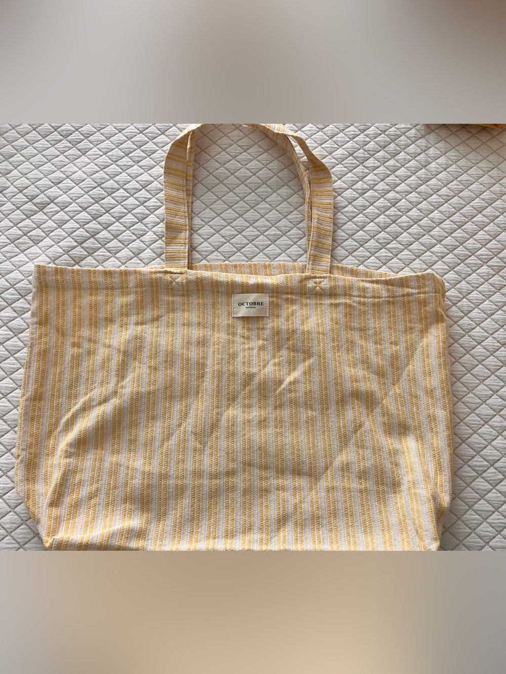 Sézane Octobre Edition Striped Knit Tote Bag in Cream and Yellow